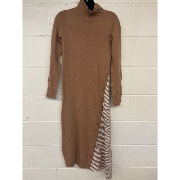Naadam xs 0-2 Caramel Asymmetrical Wool Cashmere Hybrid Turtleneck Midi Dress - Picture 3 of 8